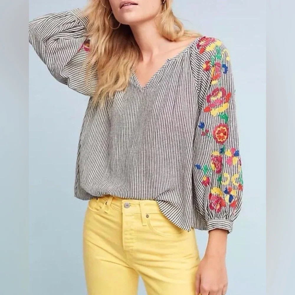 Anthropologie Embroidered Soleil Top by Floreat Size M - Picture 4 of 13